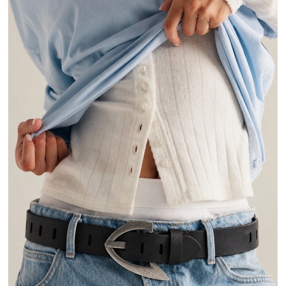 Free People Accessories - Free People We The Free Noa Leather Belt Black NWT M Boho Western Festival Y2K